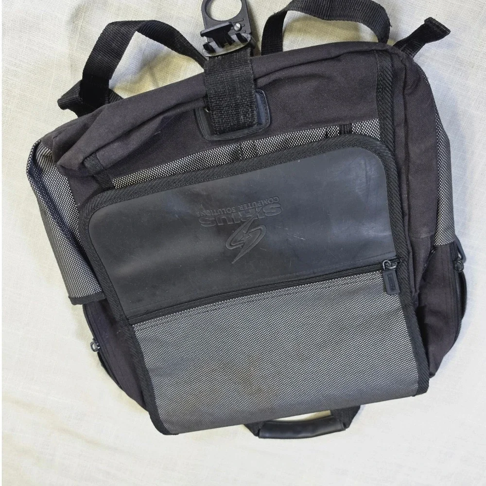 Leeds Sirius Computer Solutions Laptop Messenger Bag Backpack Black Grey Canvas